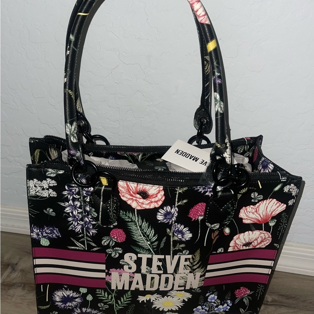 Nwt Steve Madden Floral Black Tote Bag